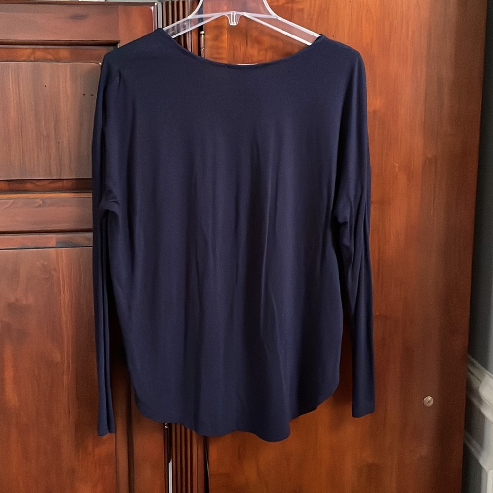 Loft Mixed Media Navy Blouse - Picture 2 of 13